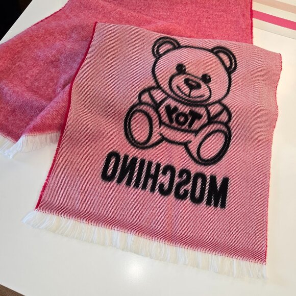 Moschino Teddy Bear-Embroidered Wool Scarf - Pink - Picture 5 of 6